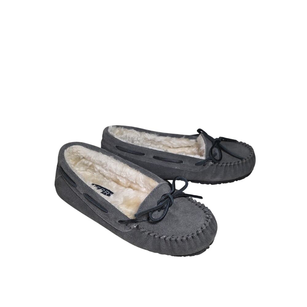 Sperry Reina 1-Eye Grey Suede Leather faux Fur Lined Slippers Womens Size 7